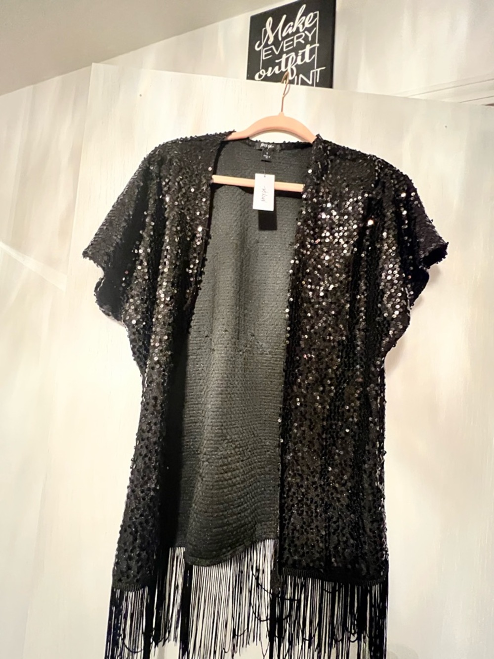 Nasty Gal Black Sequin Open-Front Jacket
